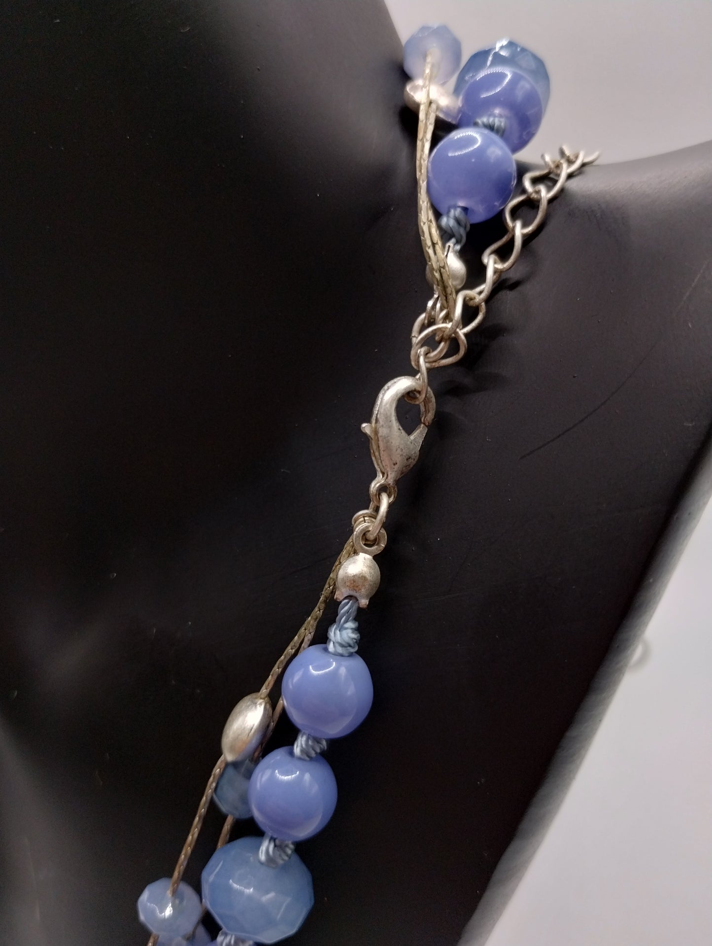 Vintage Multi Strand Silver Tone & Blue Bead Necklace