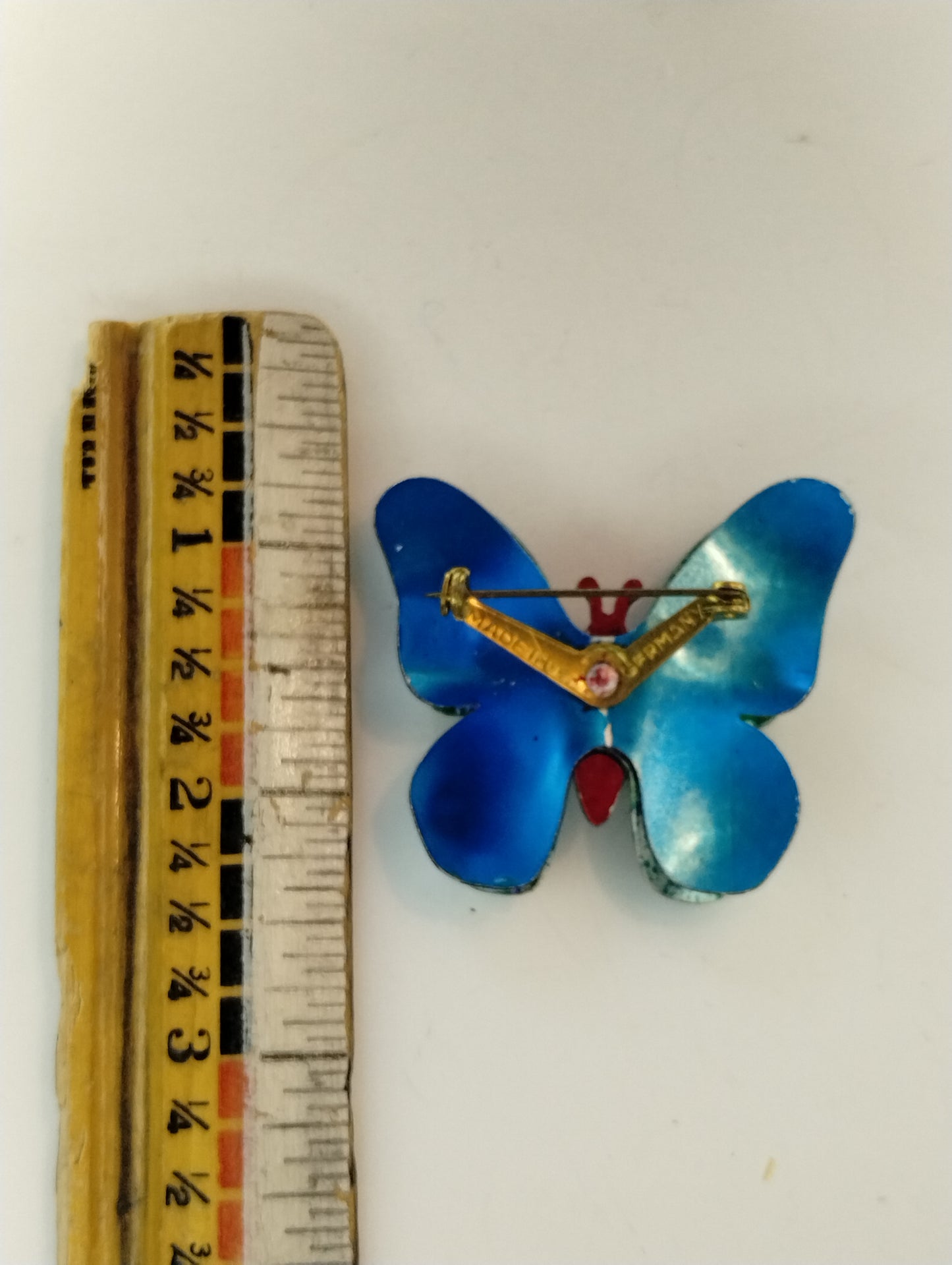Vintage Made in Germany Metallic Enamel Rainbow Butterfly Brooch Pin