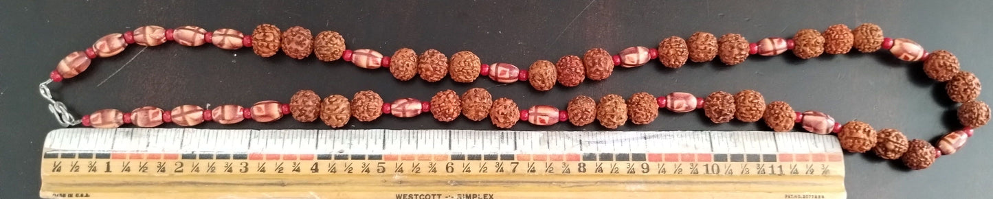 Vintage Carved Wood Painted Red Bead Necklace
