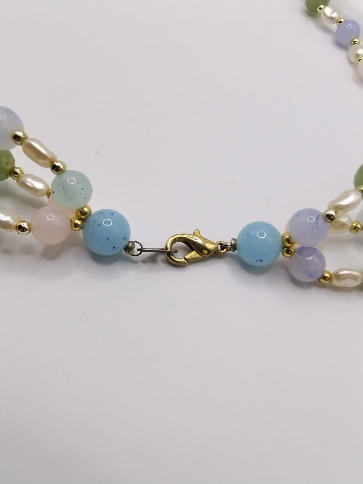 Vintage Pastel Plastic Bead Faux Pearl Multistrand Necklace Gold Tone