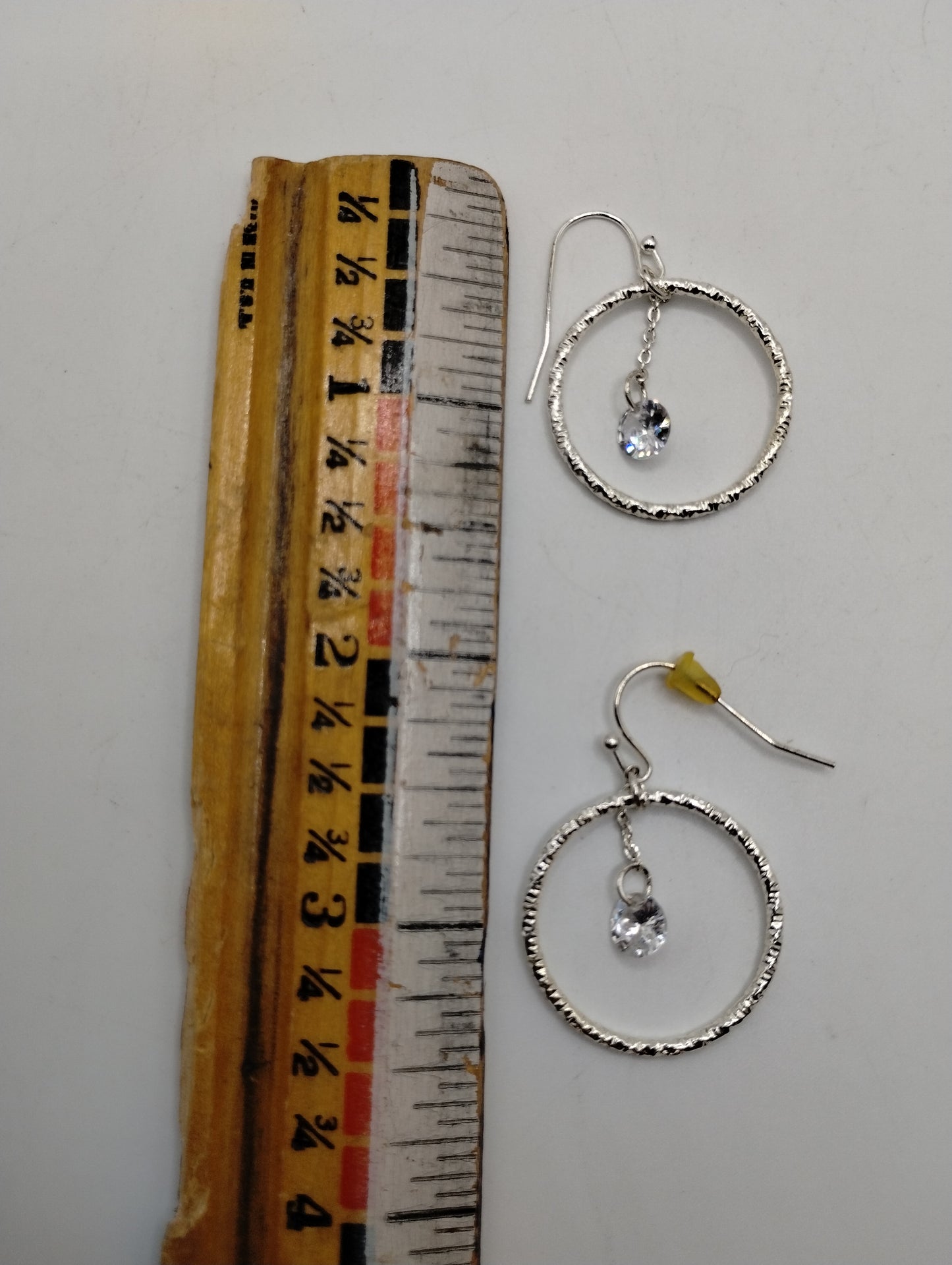 Silver Tone Textured Rhinestone Dangly Drop Pierced Earrings