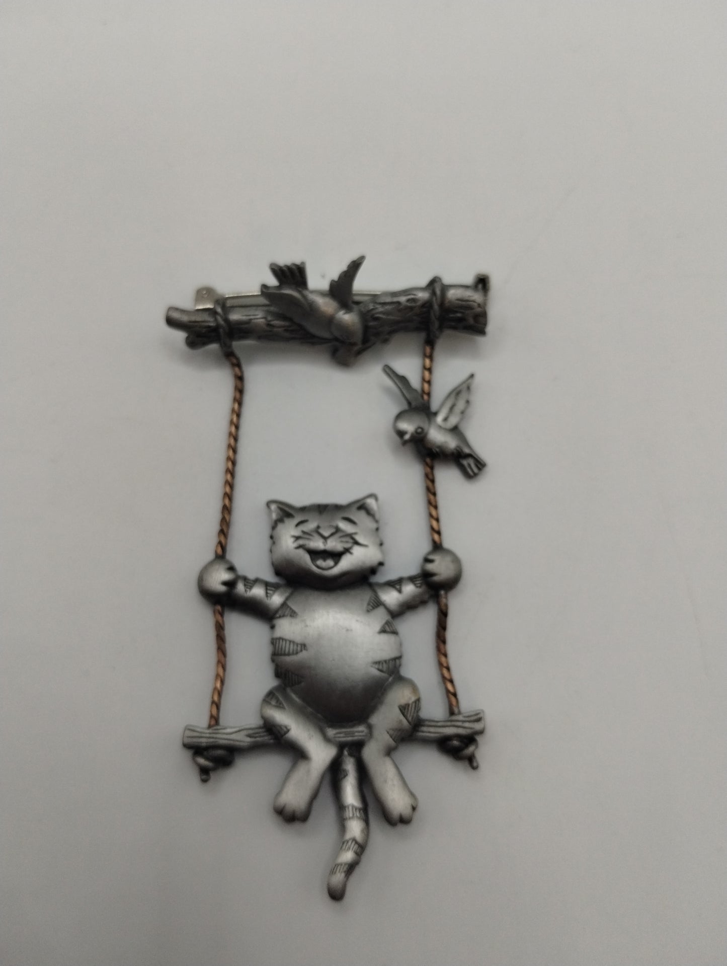 Vintage Swinging Cat Pewter Jonette Jewelry Pin Brooch