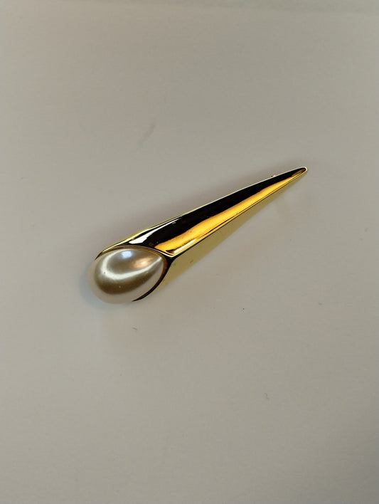 Vintage Signed Napier Modern Style Gold Tone Pearl Cabochon Brooch Pin