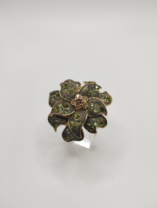 Vintage Lauren Conrad Gold Tone Green Rhinestone Flower Pin Brooch