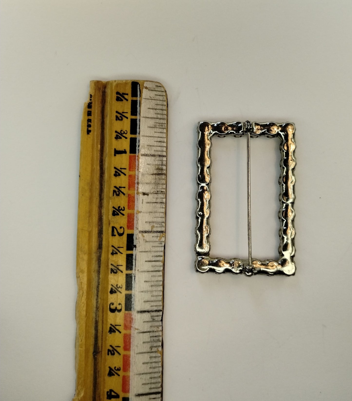 Vintage Silver Tone Rhinestone Rectangle Open Cut Out Frame Brooch Pin