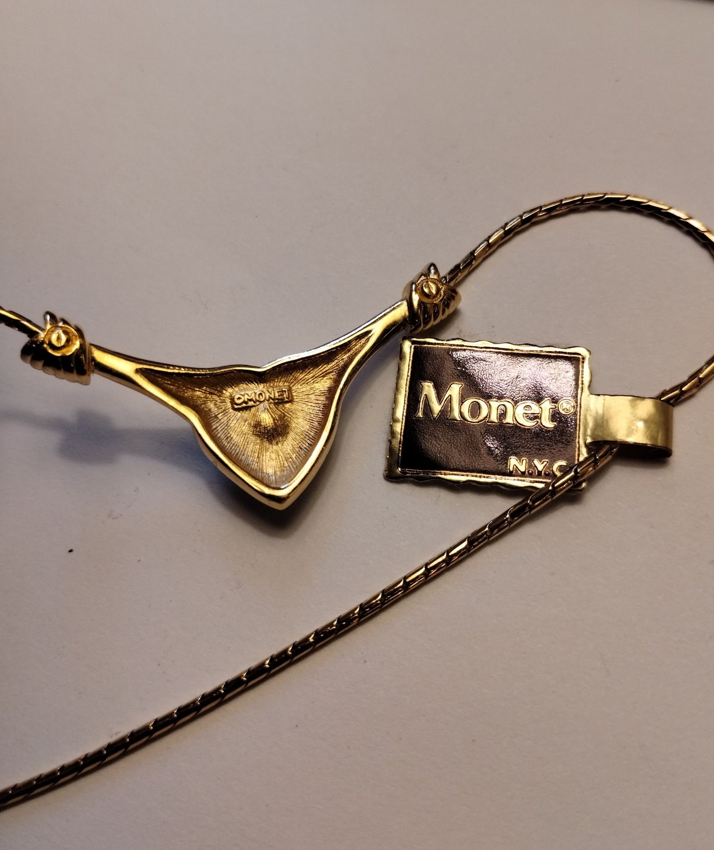 Vintage Signed Monet w Tag Gold Tone Necklace Rhinestone Halo Amethyst Heart