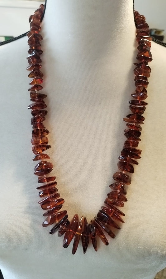 Vintage Amber Beaded Hand Knotted Single Strand Necklace