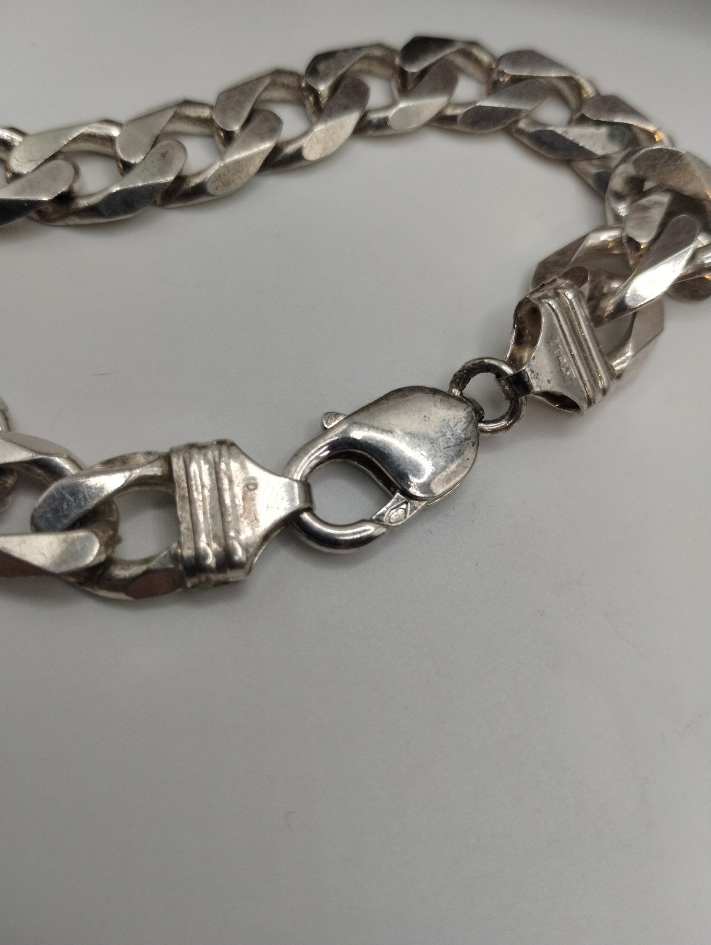 Vintage Men's Sterling Silver Curb Chain Link Bracelet Italy 10mm Wide