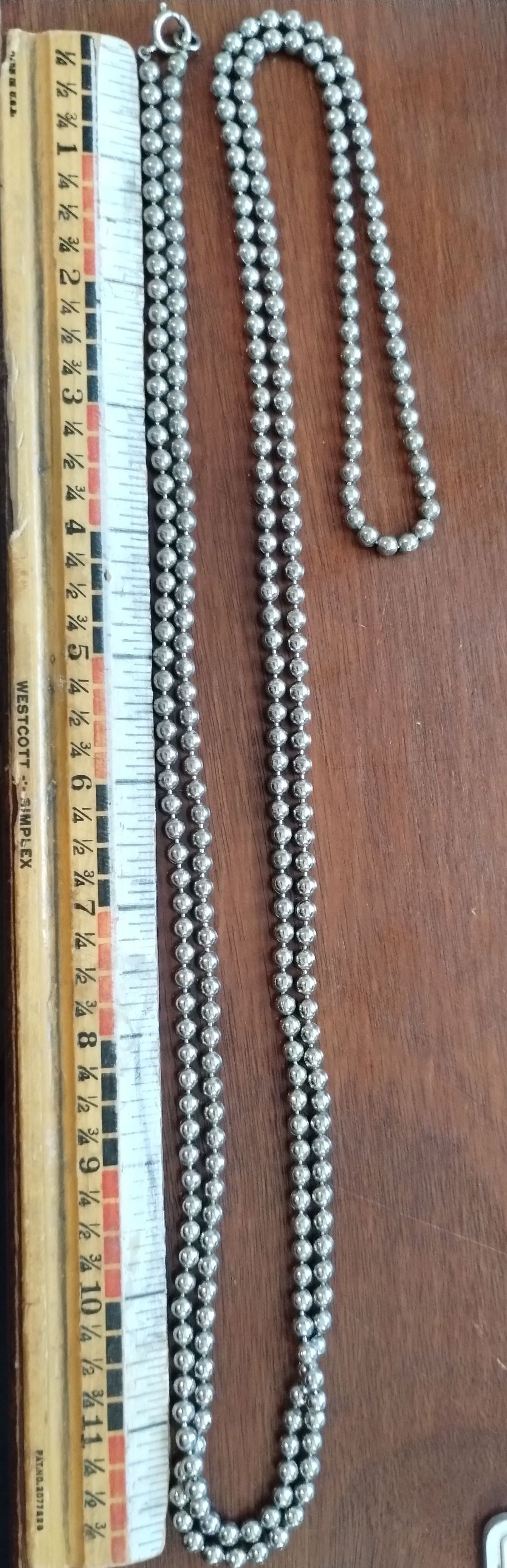 Vintage Silver Tone Ball Bead Necklace 32" Long