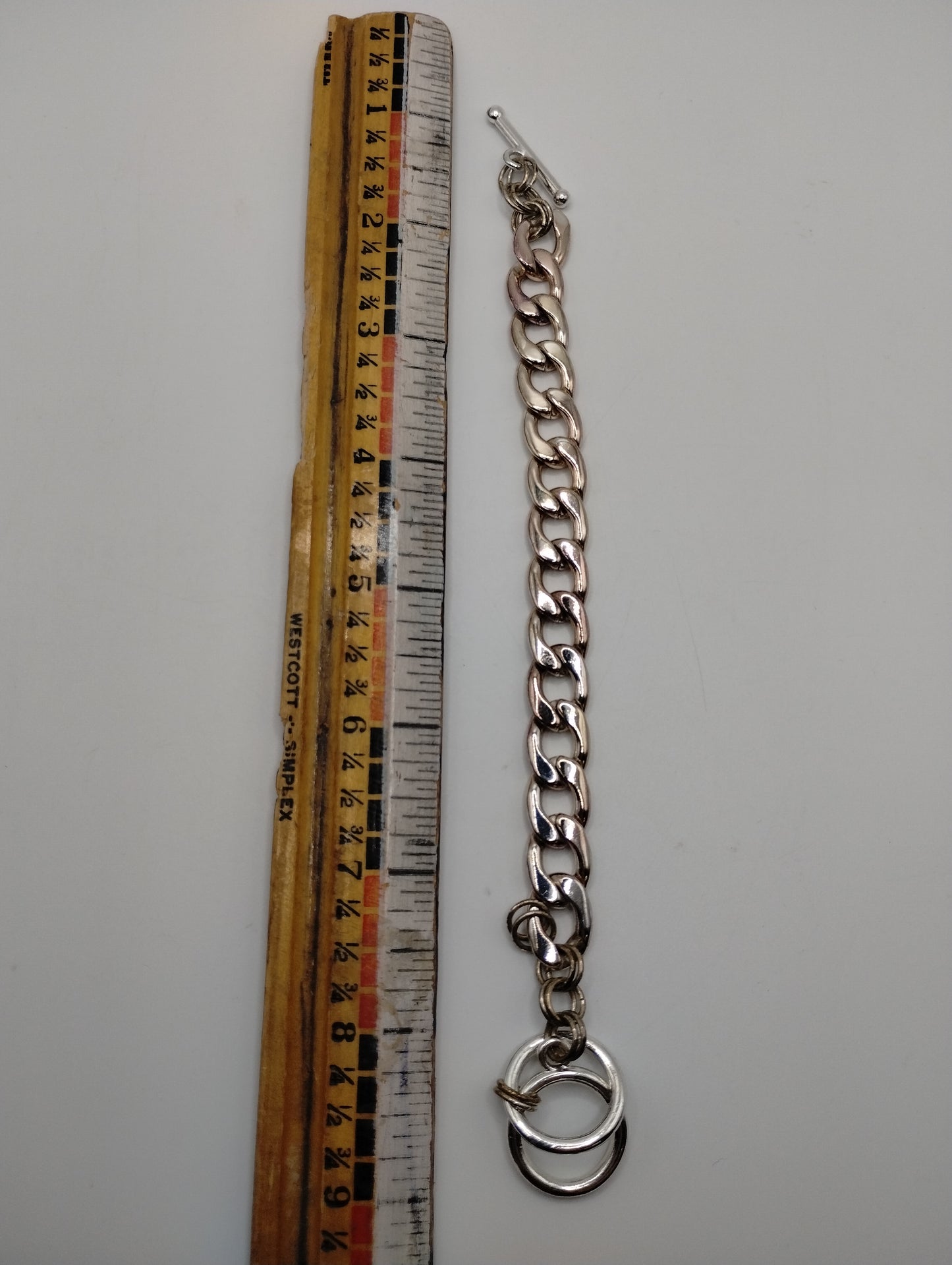 Silver Tone Wide Heavy Curb Chain Bracelet Toggle Clasp