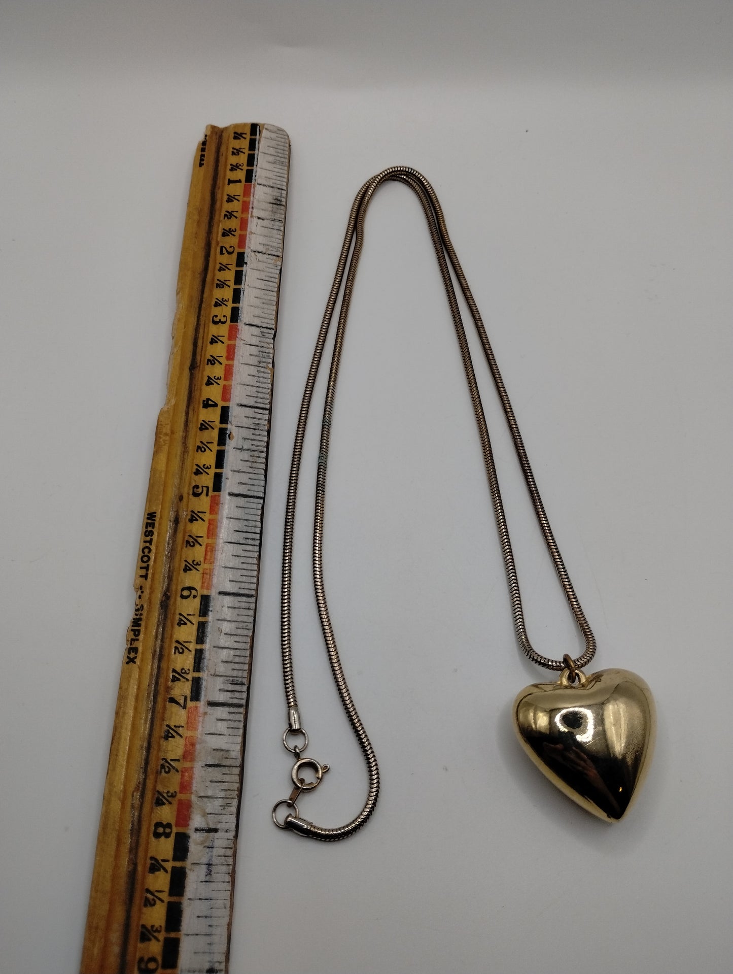 Vintage Gold Tone Large Puffy Heart on Snake Chain Pendant Necklace