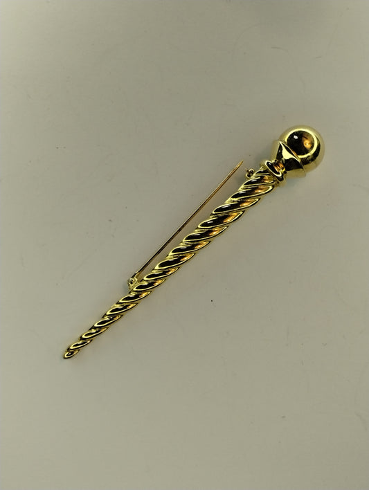 Vintage Signed Trifari Gold Tone Swirl Long Bar Brooch Pin