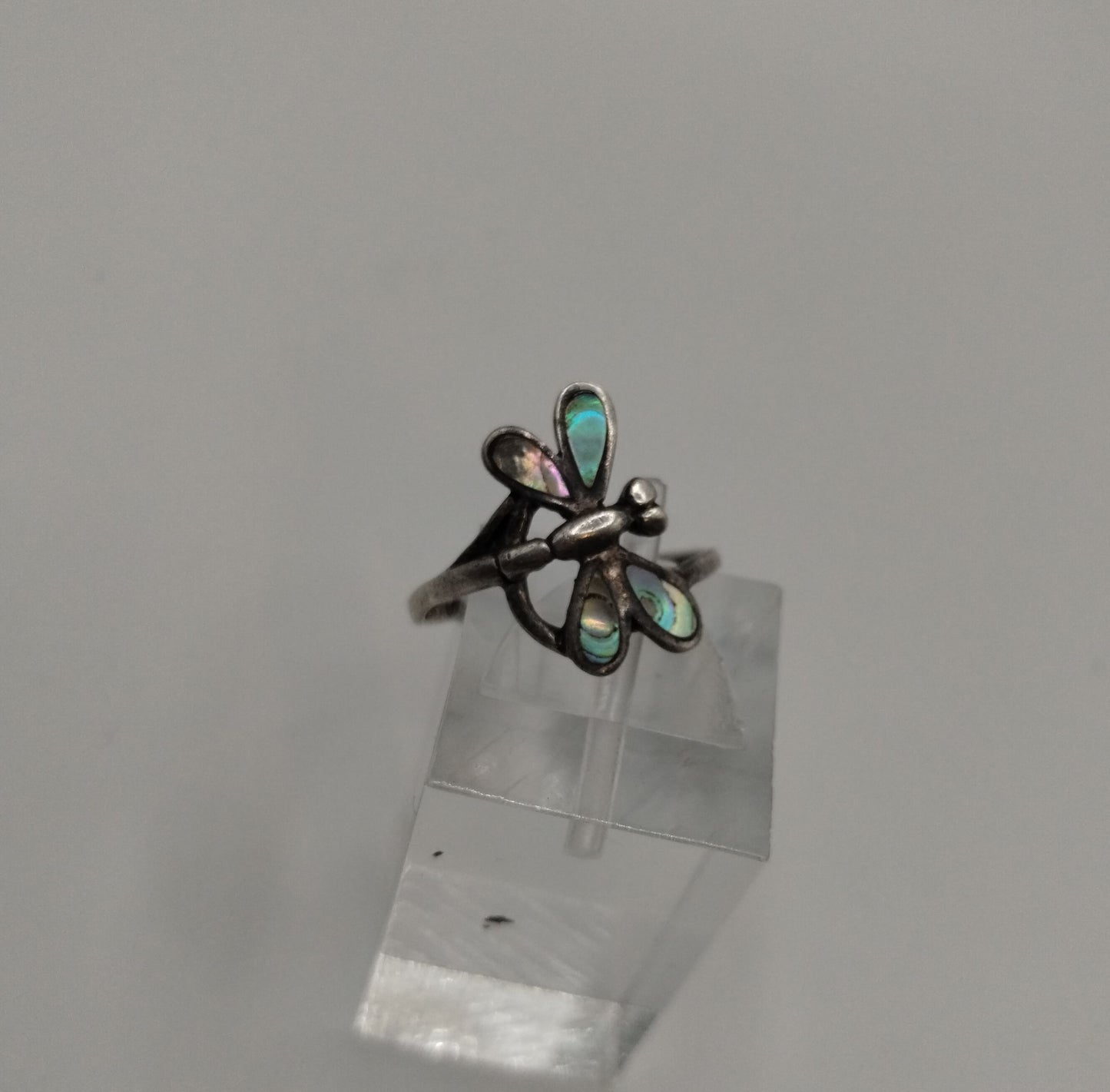 Vintage Sterling Silver Abalone Dragon Fly Ring Sz 5