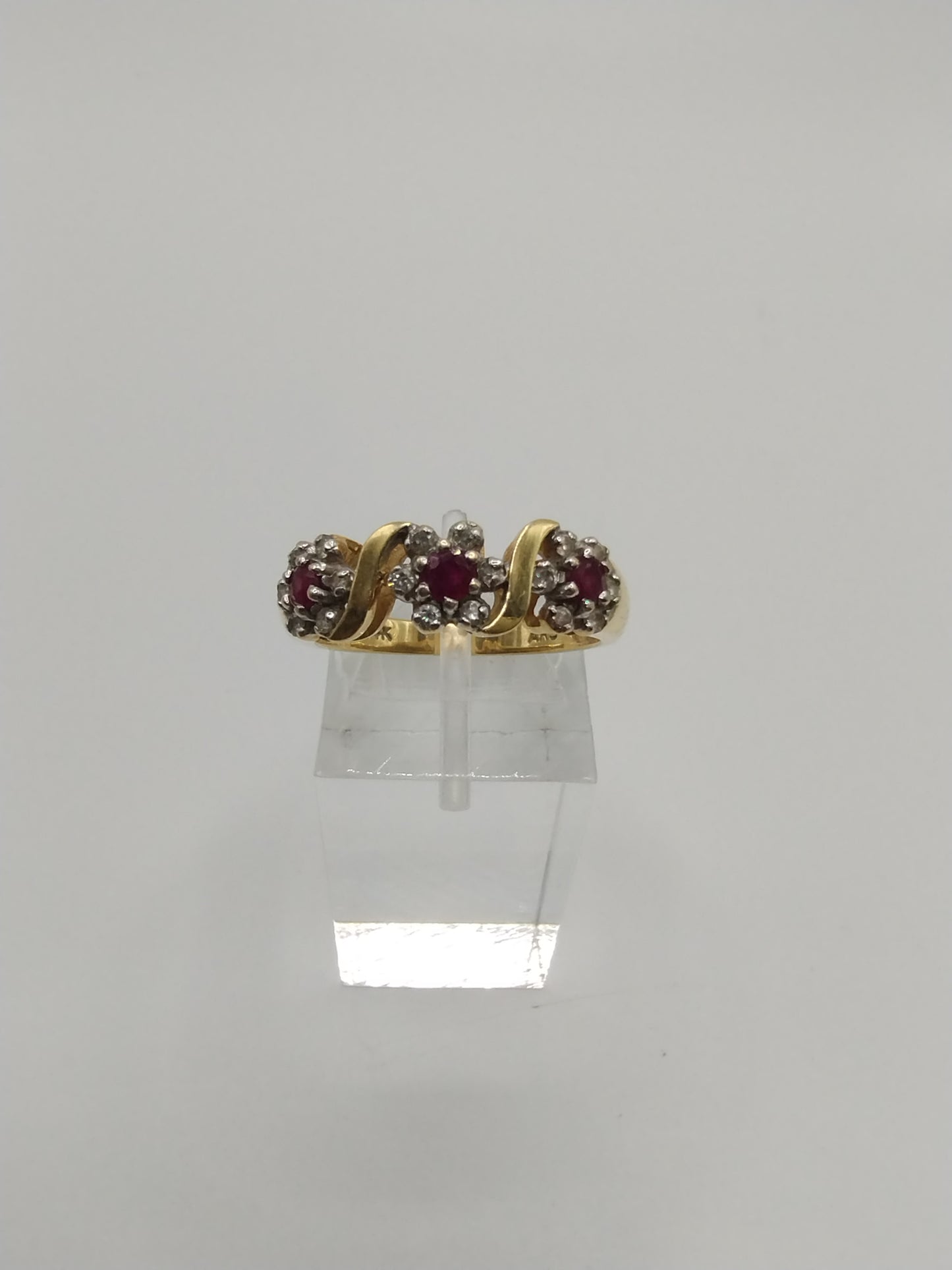 Signed ARS 14k Yellow Gold Ruby Diamond Cluster Ring Sz 7