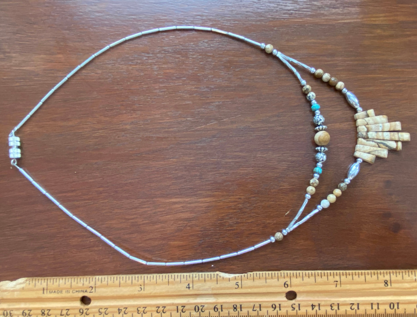 Polished Stone Silver Plate Bead Necklace