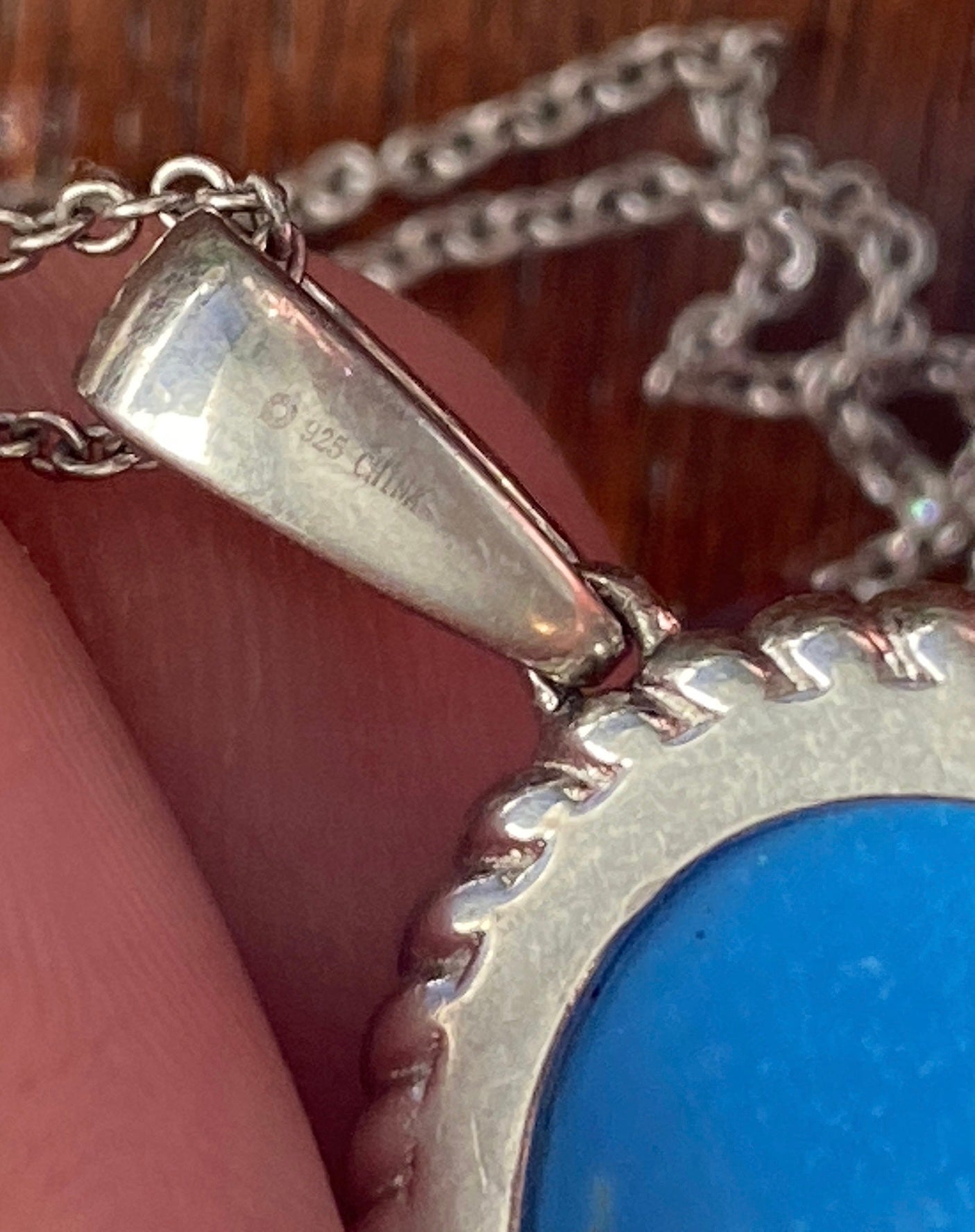 Sterling Silver Chain w Large Turquoise Cabochon Pendant Necklace
