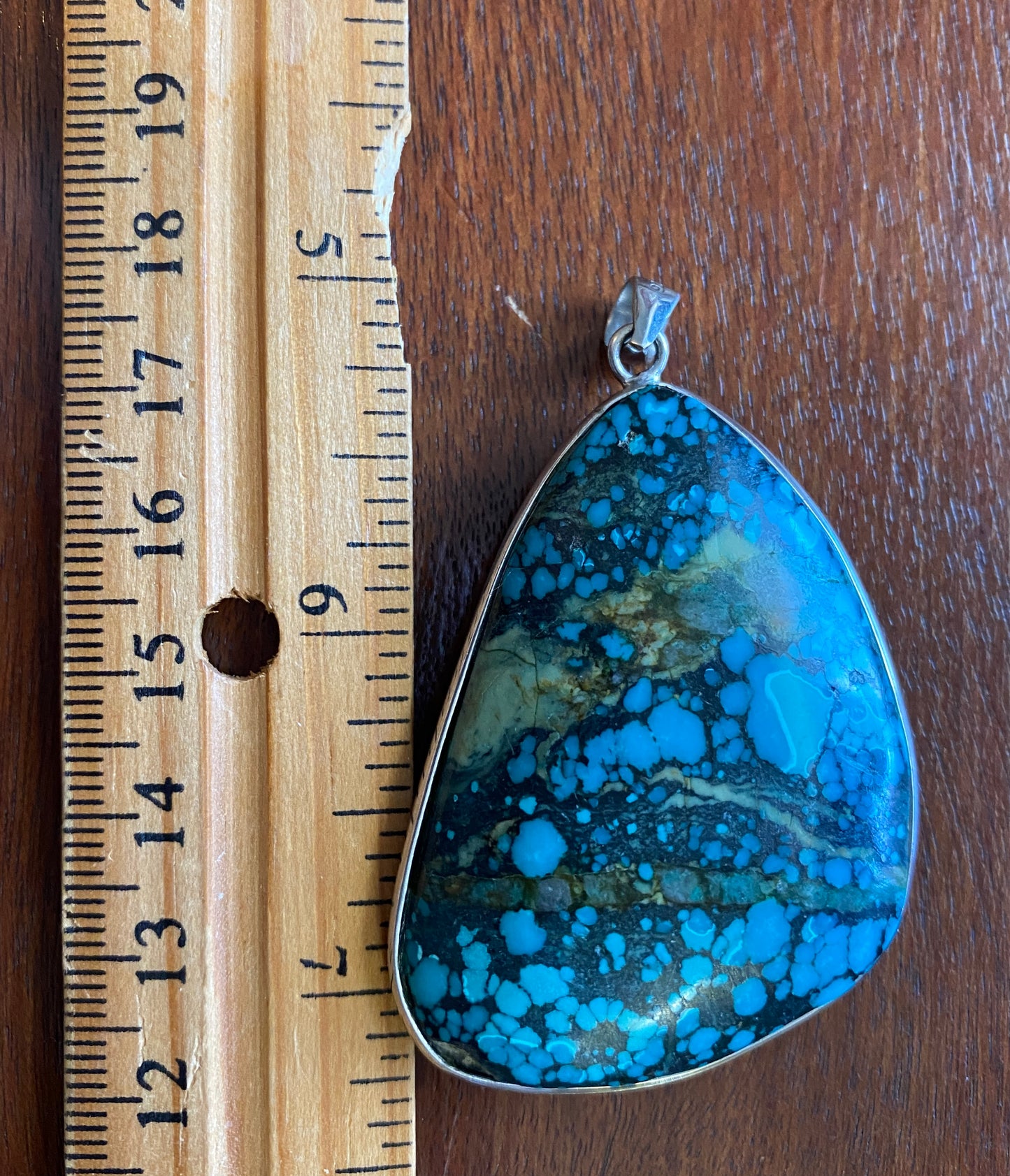 Sterling Silver 925 Large Blue Turquoise Wrapped Pendant Reversible