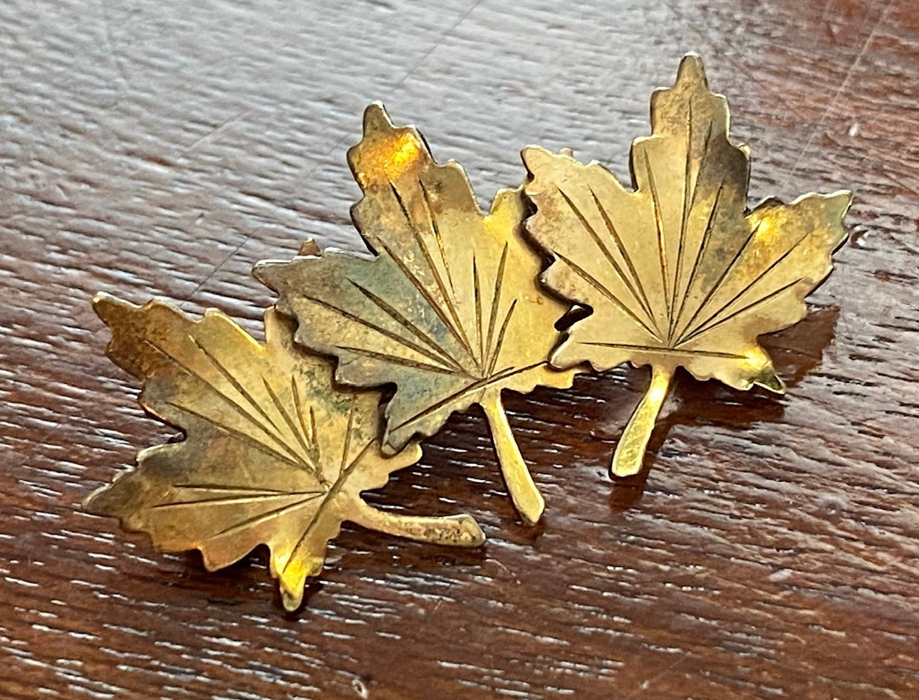 Vintage Gold Filled 3 Maple Leaf Signed Brooch Pin