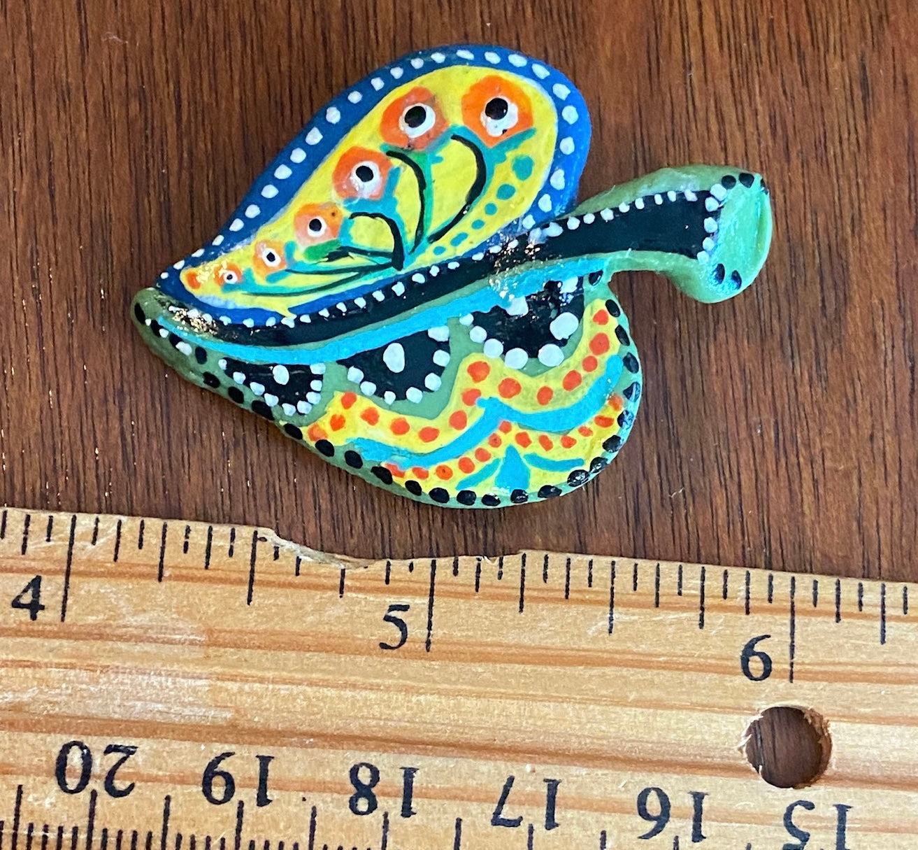 Vintage Brightly Painted Leaf Brooch Pin Artist Handmade