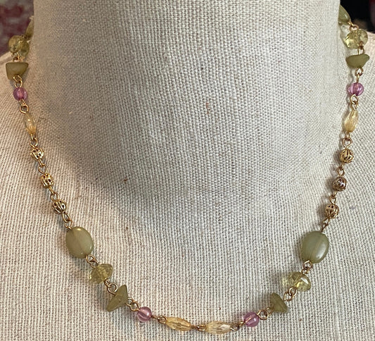 Single Strand Green Lavender Champagne Bead Chain Necklace
