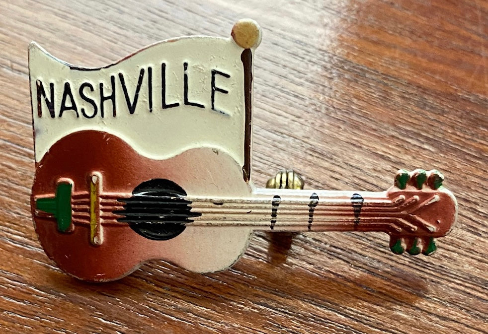 Vintage Painted Nashville Guitar Music Brooch Pin