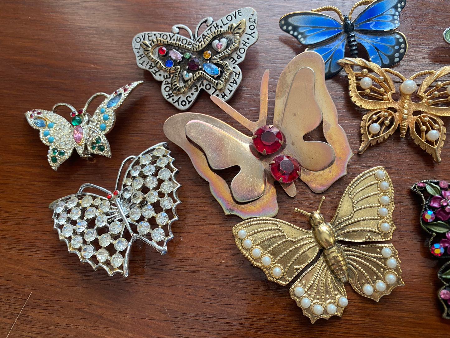 Vintage to Now Butterfly Dragonfly Brooch Pin Lot Rhinestone Faux Pearl Flower