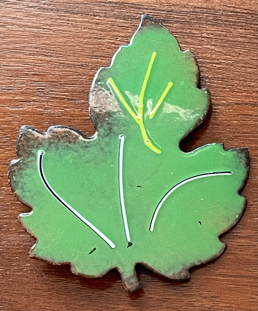 Vintage Large Copper Glazed Enamel Leaf Brooch Pin