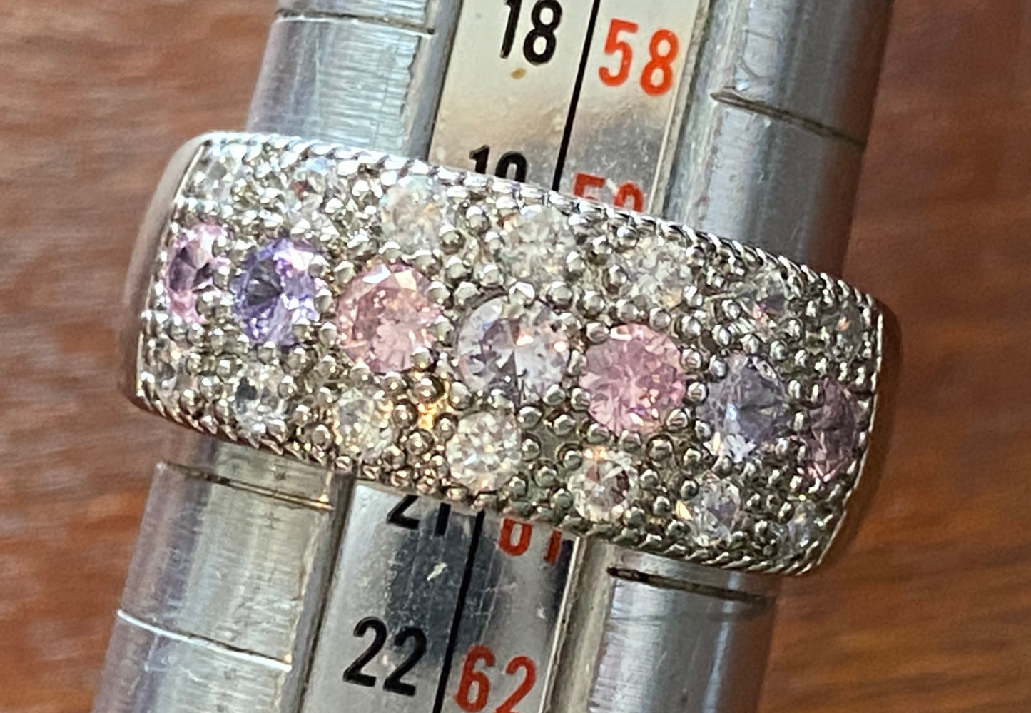 Sterling Silver 925 Pastel Pink Purple White CZ Ring Sz 9