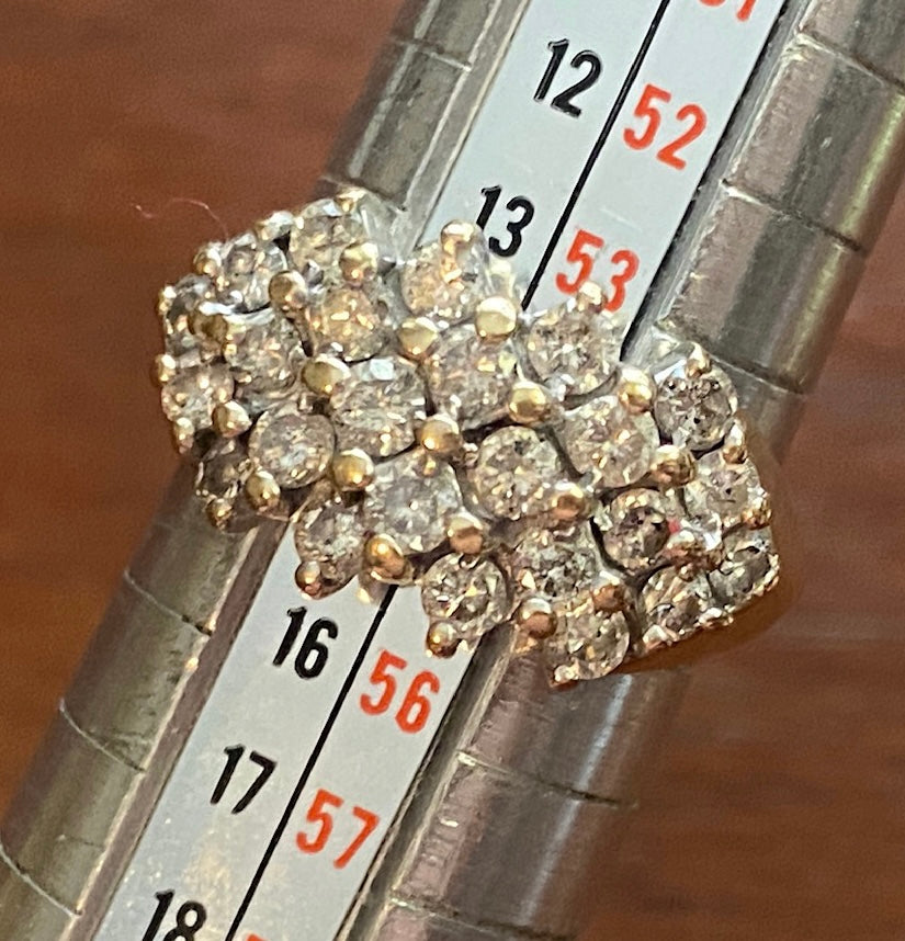 10k Yellow Gold Round 1ctw Diamond Cluster Ring Sz 6.75