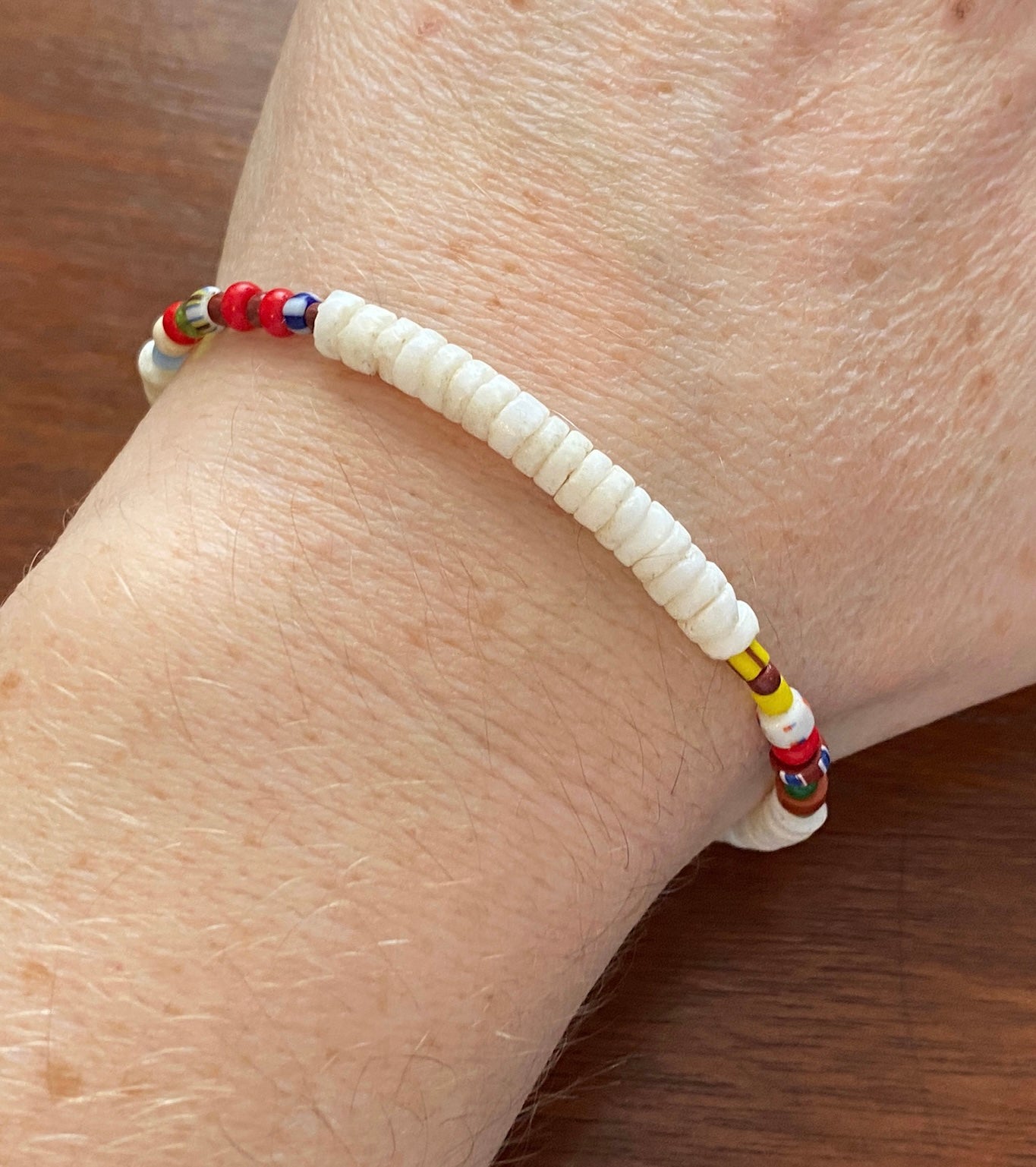 Shell Heishi Puka Striped Bead Bracelet