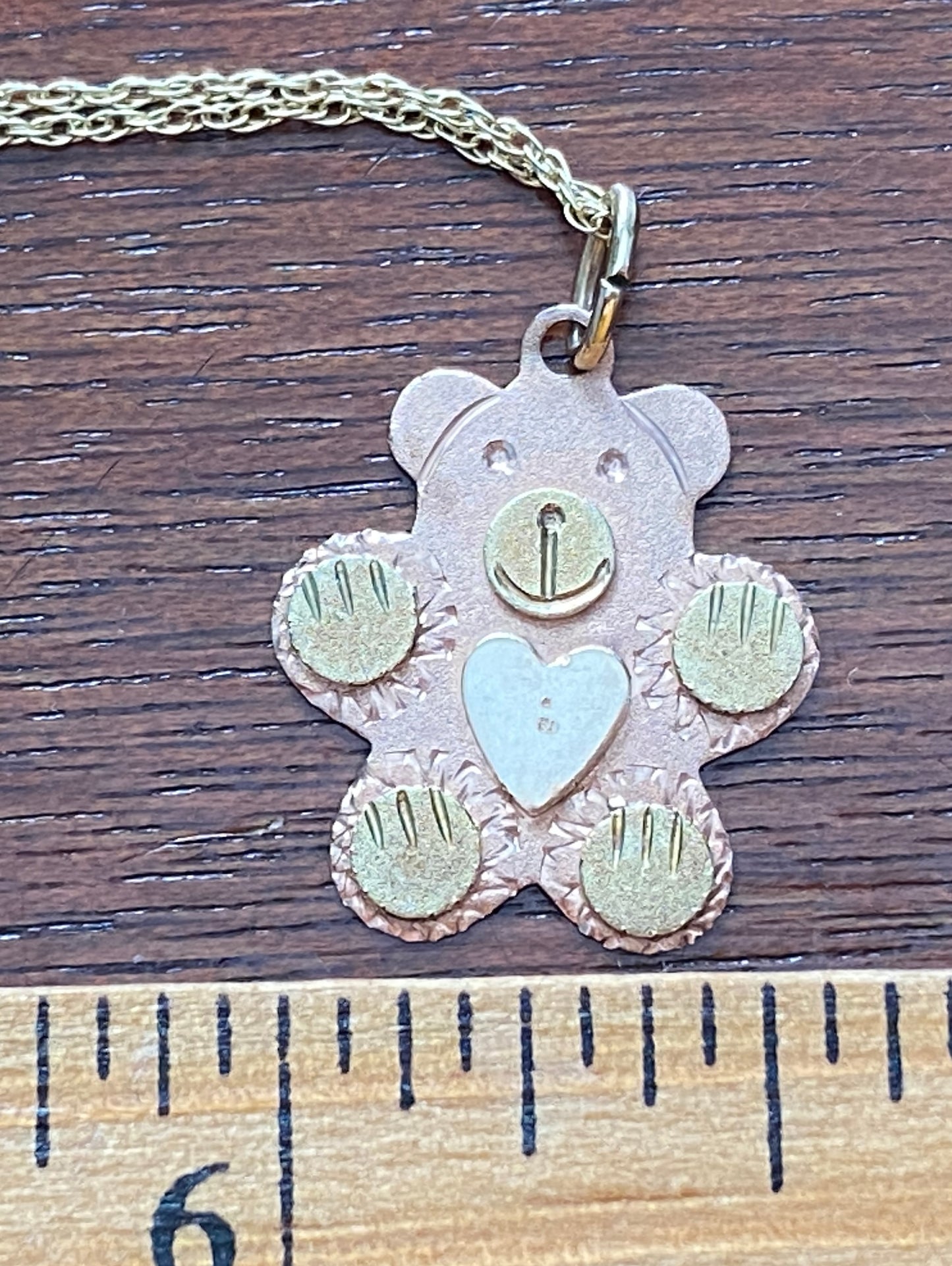 10k Rose Yellow Gold Black Hills Gold Teddy Bear Pendant Chain Necklace