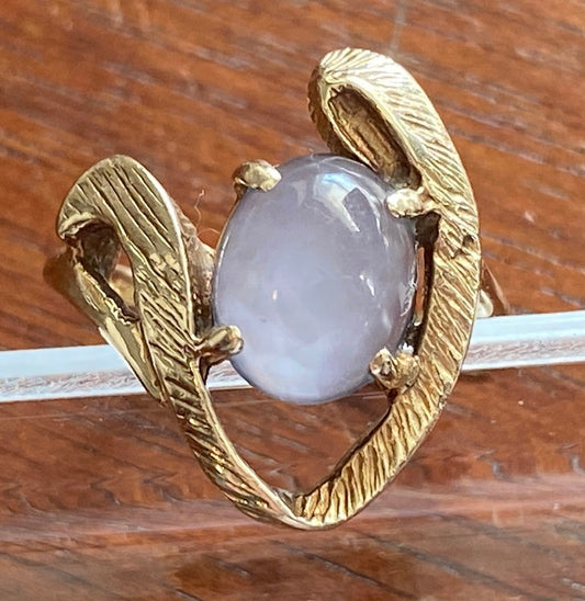 10k Yellow Gold Lavender Moonstone Brutalist Abstract Modernist Ring Sz 6.50