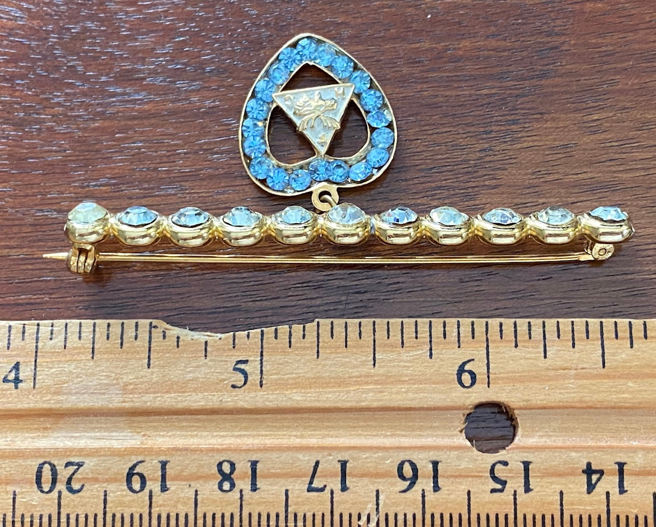 Vintage BPOE Elks Lodge Ladies Blue Rhinestone Heart Enamel Brooch Pin RARE