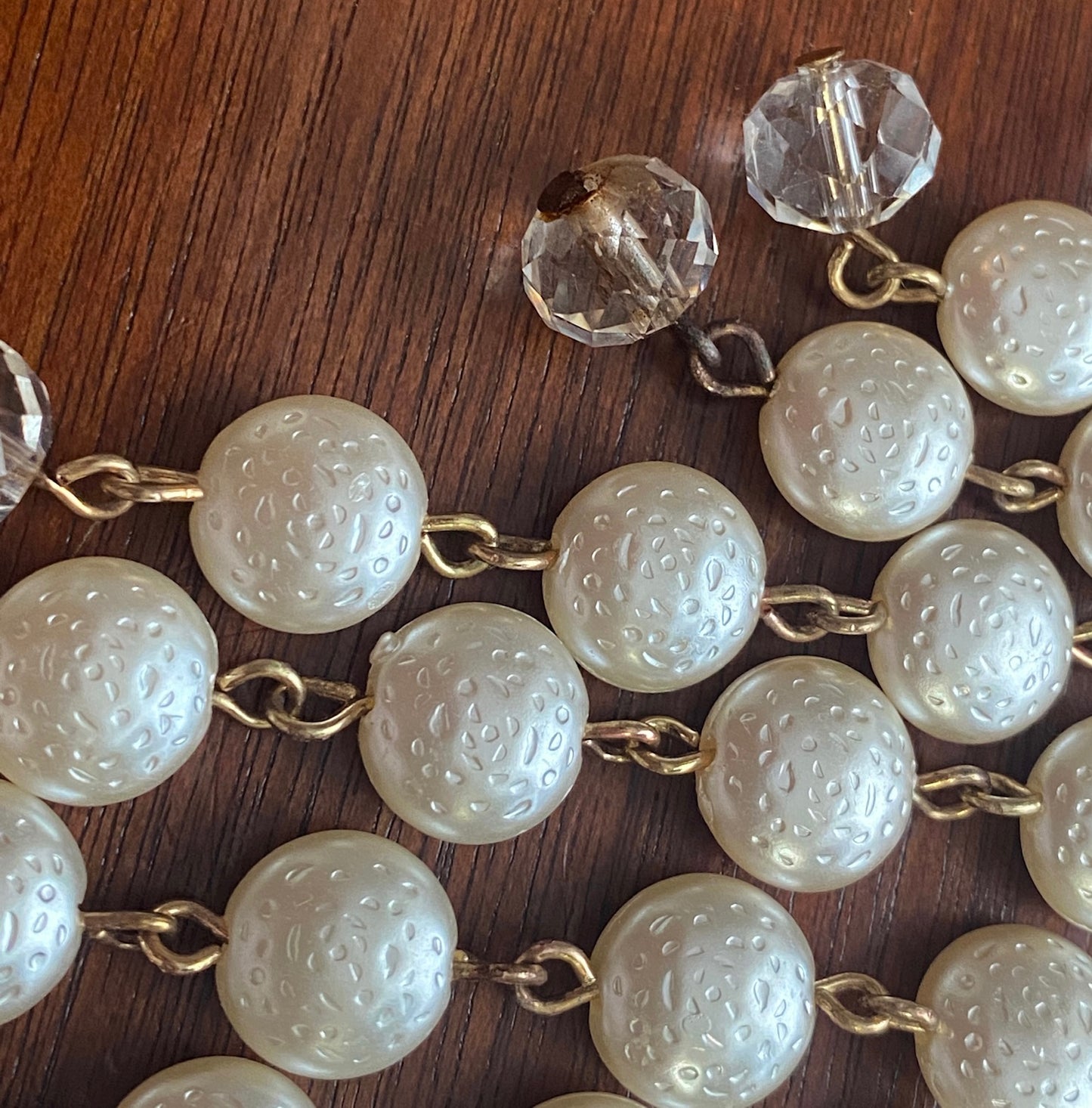 Gold Tone Metal Faux Pearl Bead Bib Collar Statement Necklace