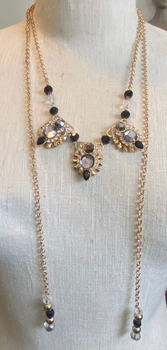 Gold Tone Metal Chain Rhinestone Statement Wrap Necklace