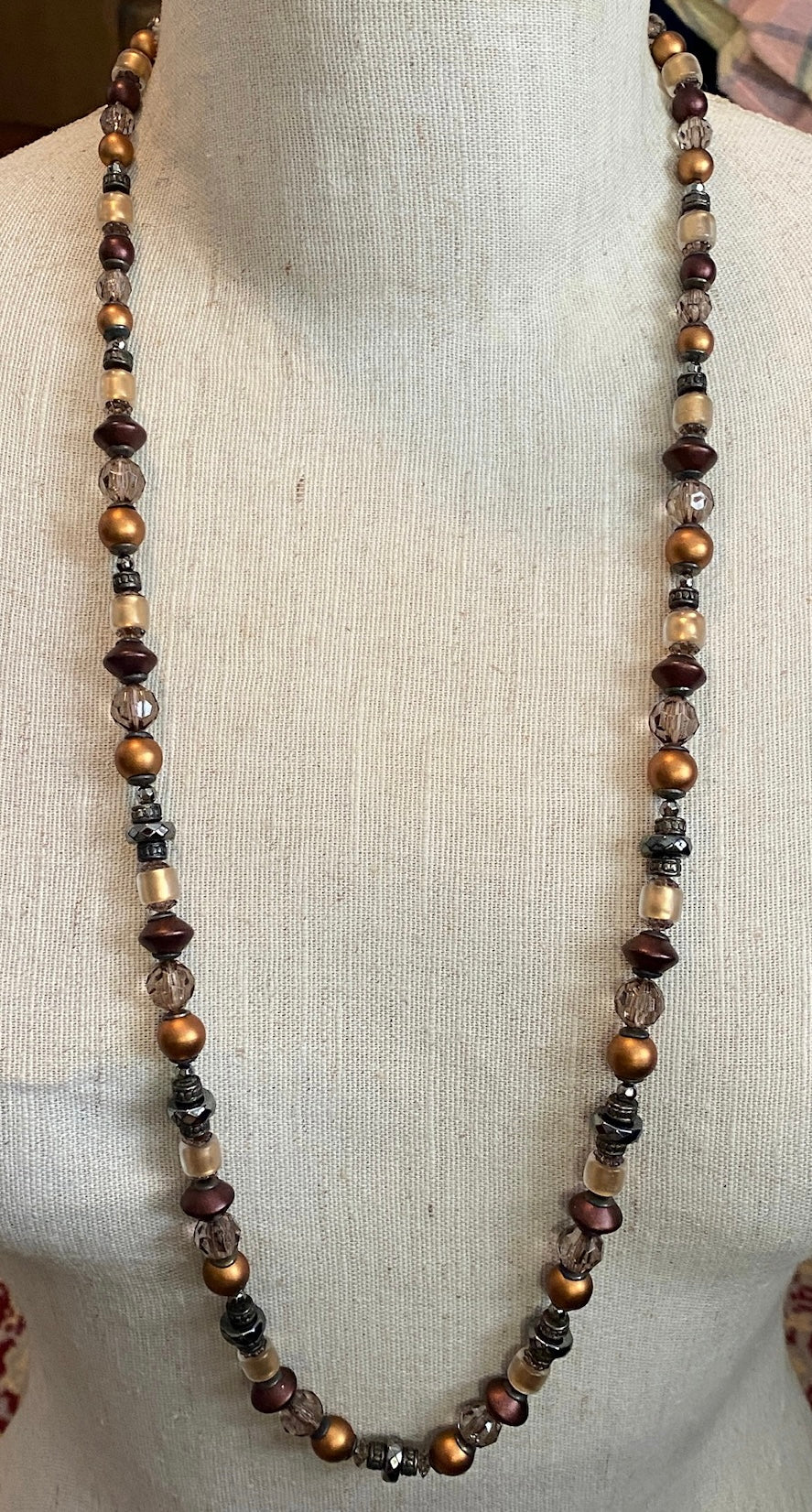 Signed LCI Liz Clairborne Faceted Frosted Bead Long Layering Necklace