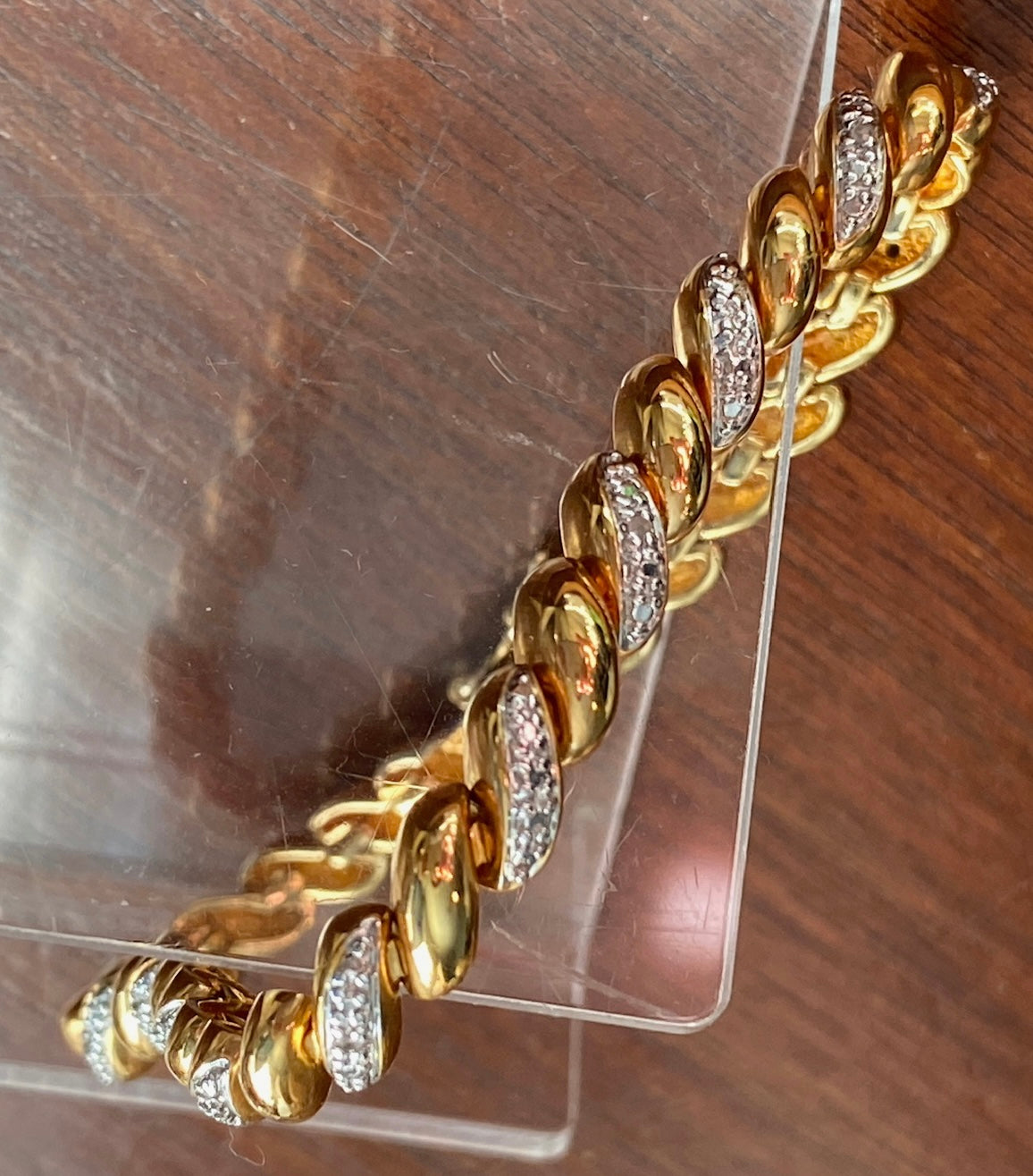 Gold Vermeil Sterling Silver Diamond Chip Tennis Bracelet 7" Long