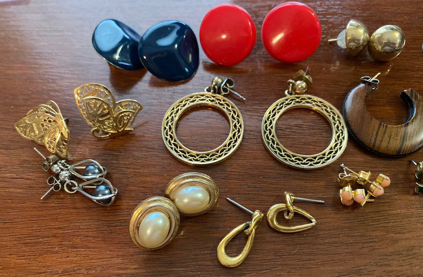 Lot of Vintage to Now Pierced Earrings Faux Pearl Wood Silver Gold Tone