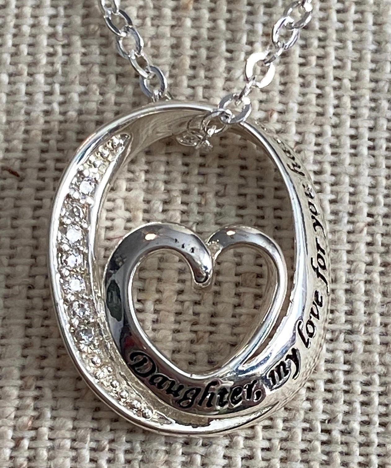 Fine Silver Plated 18" Long Pendant Heart Necklace Daughter