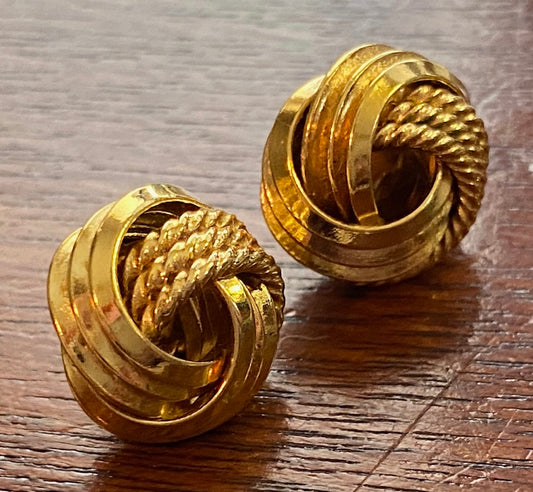 Vintage Gold Tone Knot Rope Stud Earrings