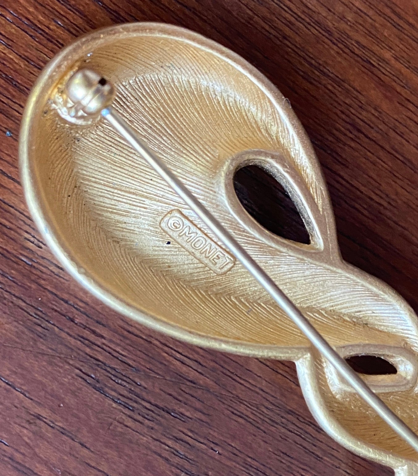 Vintage Matte Brushed Gold Tone Signed MONET Modernist Brooch Pin
