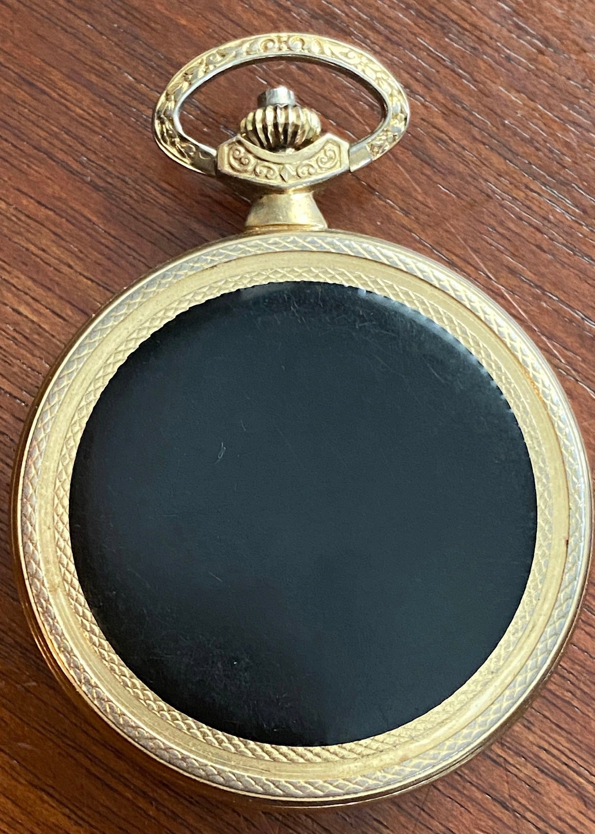 Gold Tone Crest Black Majestron Quartz Pocket Watch