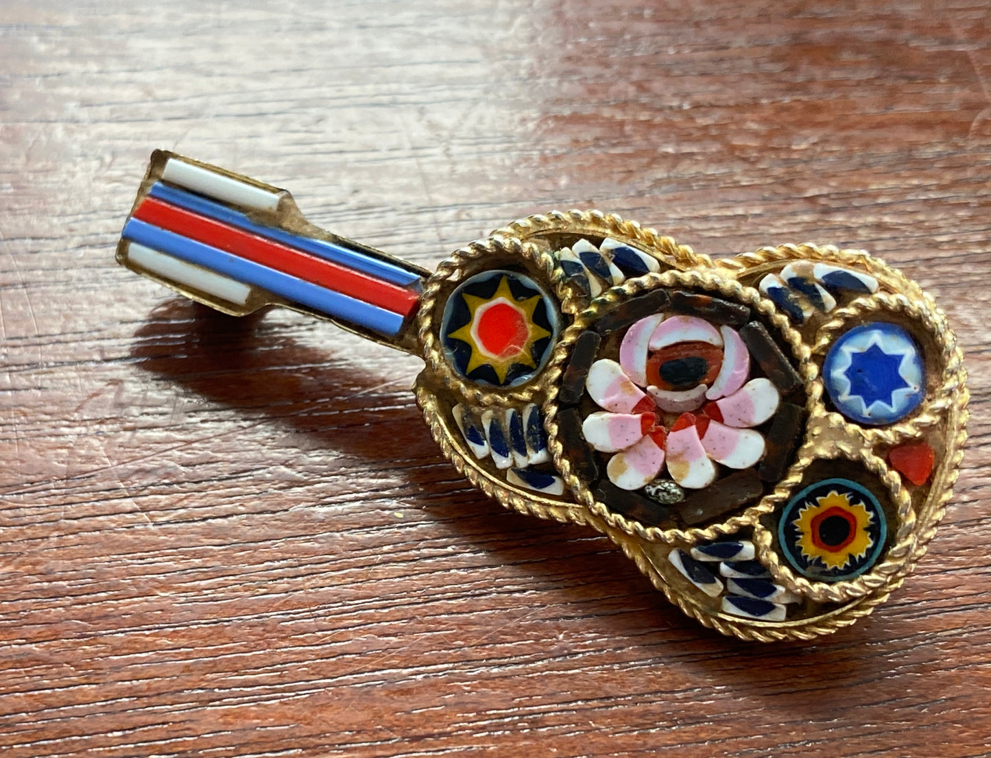 Vintage Micro Mosaic Guitar Brooch Pin