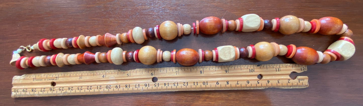 Vintage Wood Bead Long Necklace