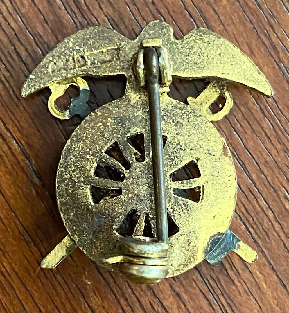 Vintage Gold Tone Enamel Army Quartermaster Corp Brooch Pin