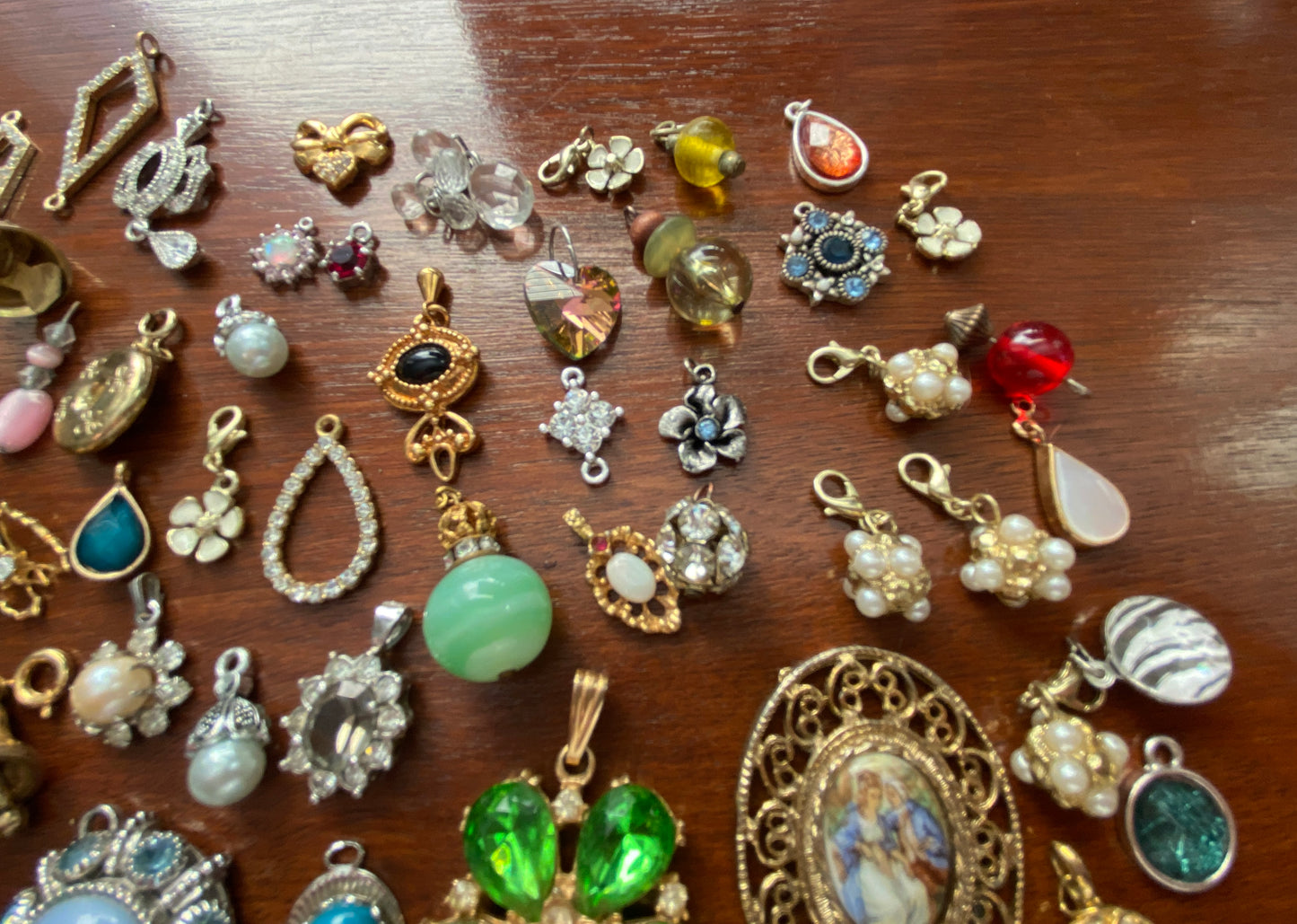 Huge Lot of Vintage to Now Necklace Pendants Charms Some Signed Rhinestones Hearts