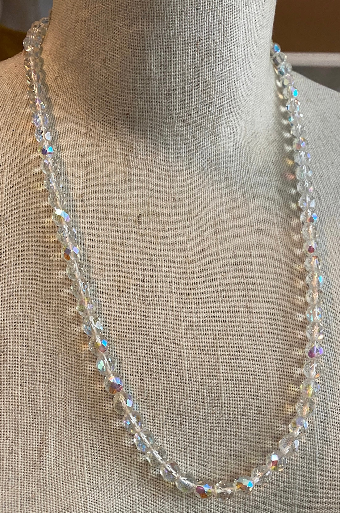 Vintage AB Aurora Borealis Faceted Glass Bead Necklace