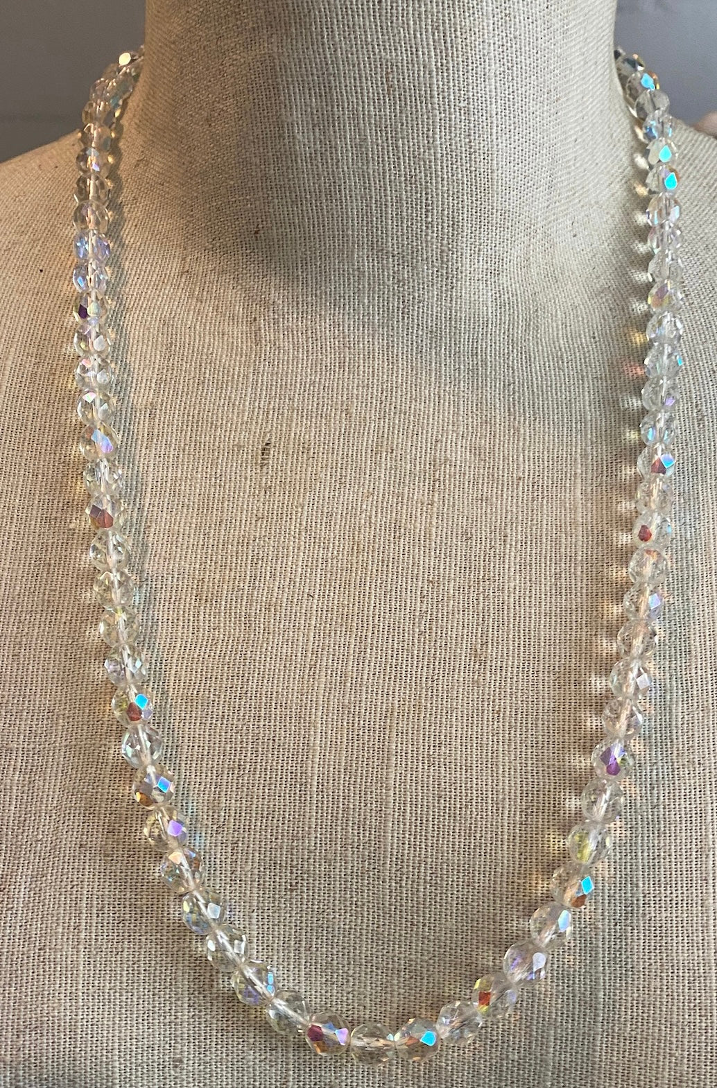 Vintage AB Aurora Borealis Faceted Glass Bead Necklace