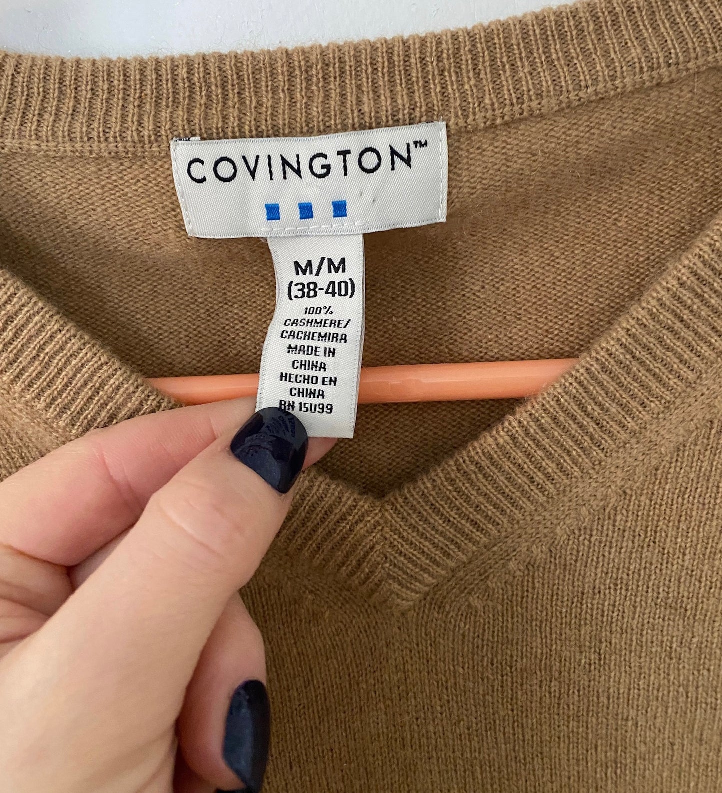 Mens Covington 100% Cashmere Camel Beige Sweater Sz M