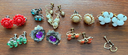 Lot of Vintage Screwback Earrings Bead Rhinestone Faux Pearl